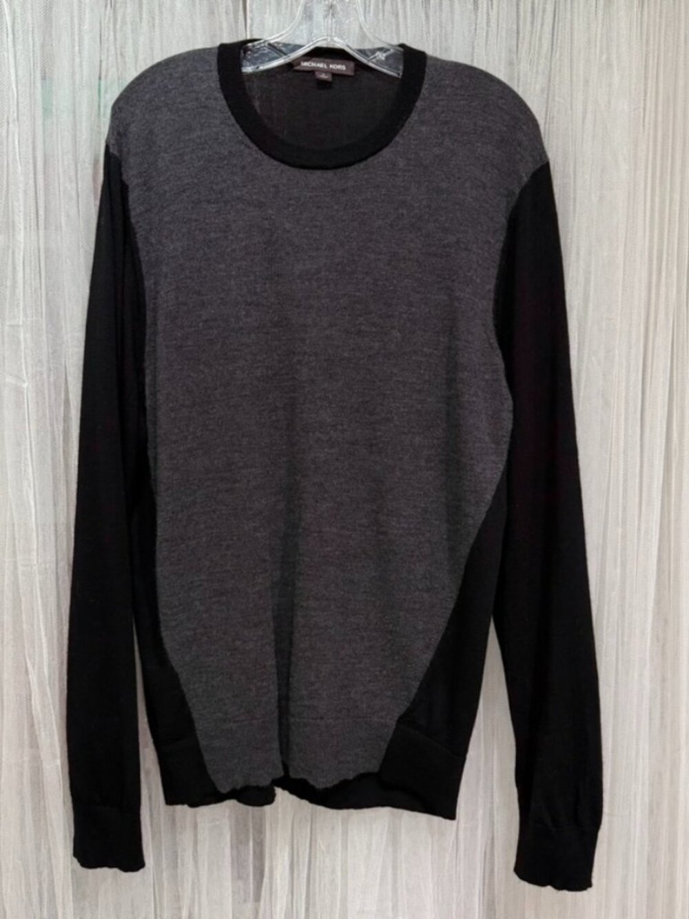 Michael Kors Extra Fine Merino Wool Colorblock Sweater Black Gray Men's XL